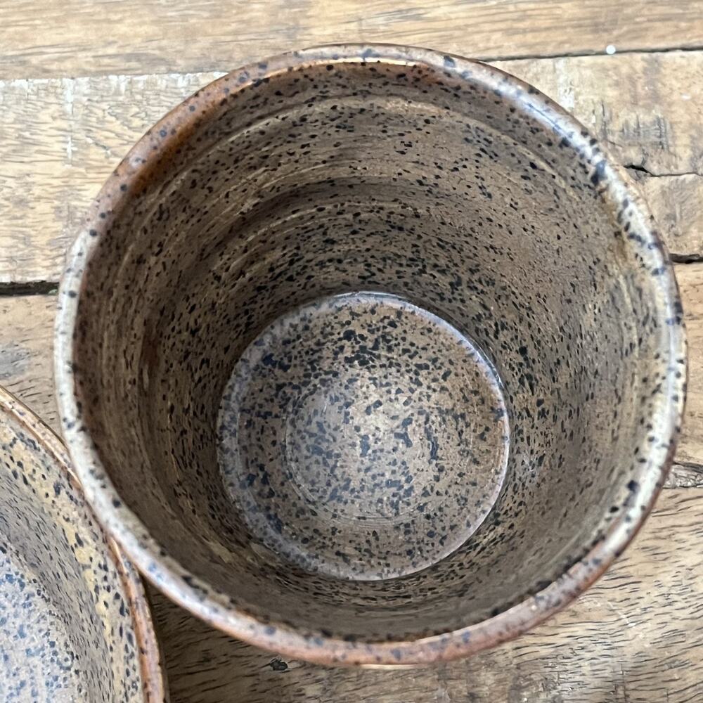Studio Art Stoneware Bowl & Cup Set (3) Speckled Two Tone Dipped Semi-Matte - Picture 9 of 16